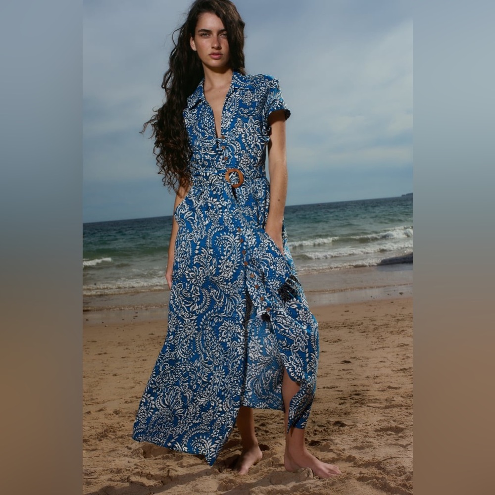 Zara printed shirt dress with belt